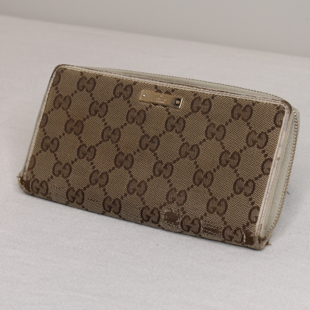 Gucci Tan Canvas Zipper Wallet